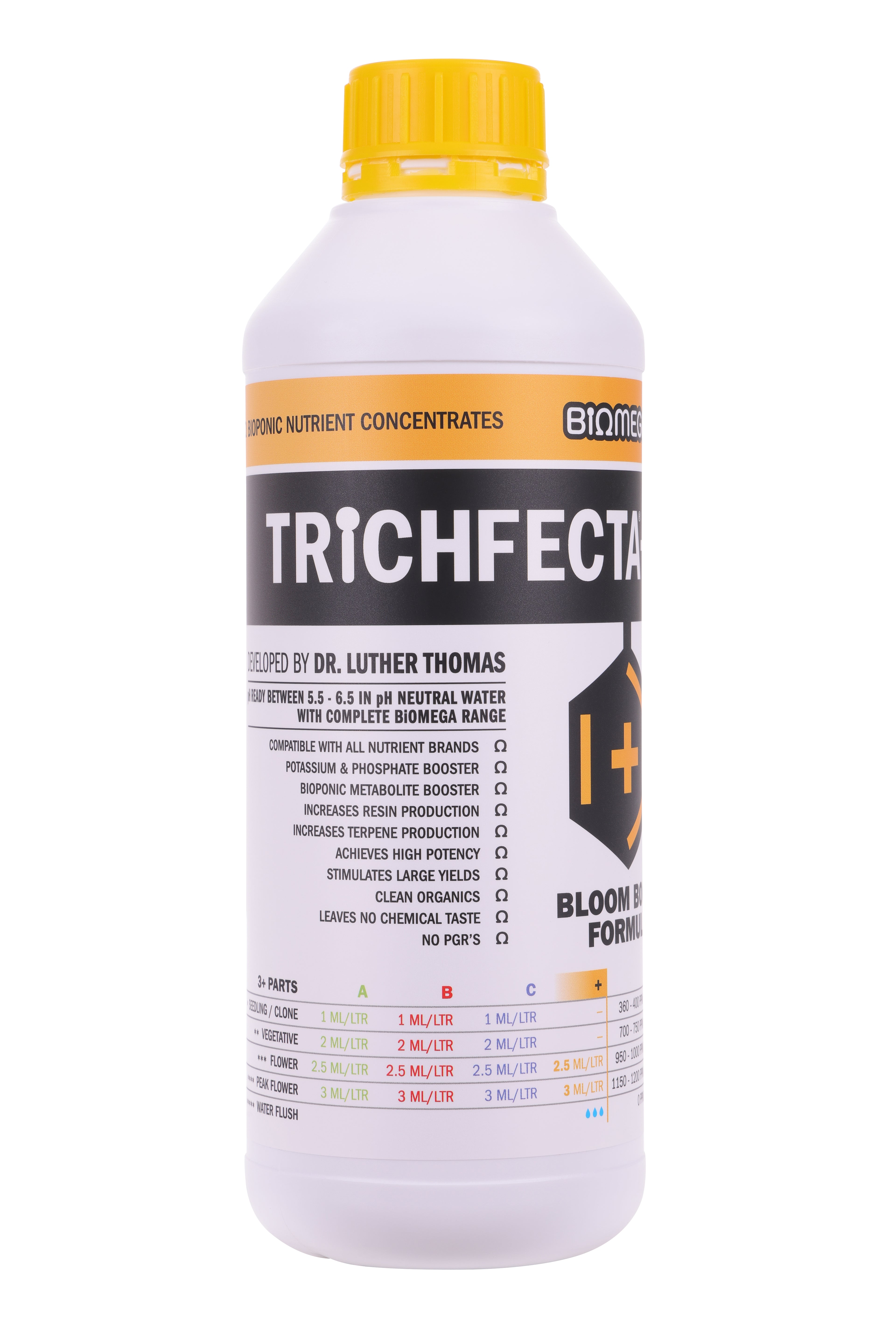 BiOMEGA TRiCHFECTA+ Bloom Booster 1 litre bottle — bioponic metabolic catalyst for hydroponic flowering Australia

