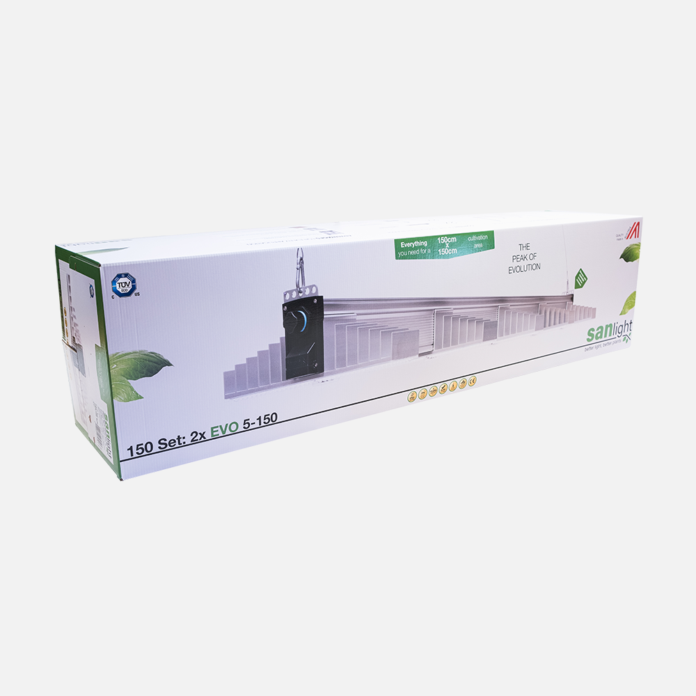 Scientifically tested SANlight EVO 5-120 hydroponic grow light with deep lower canopy penetration for dense flowering cultivars
