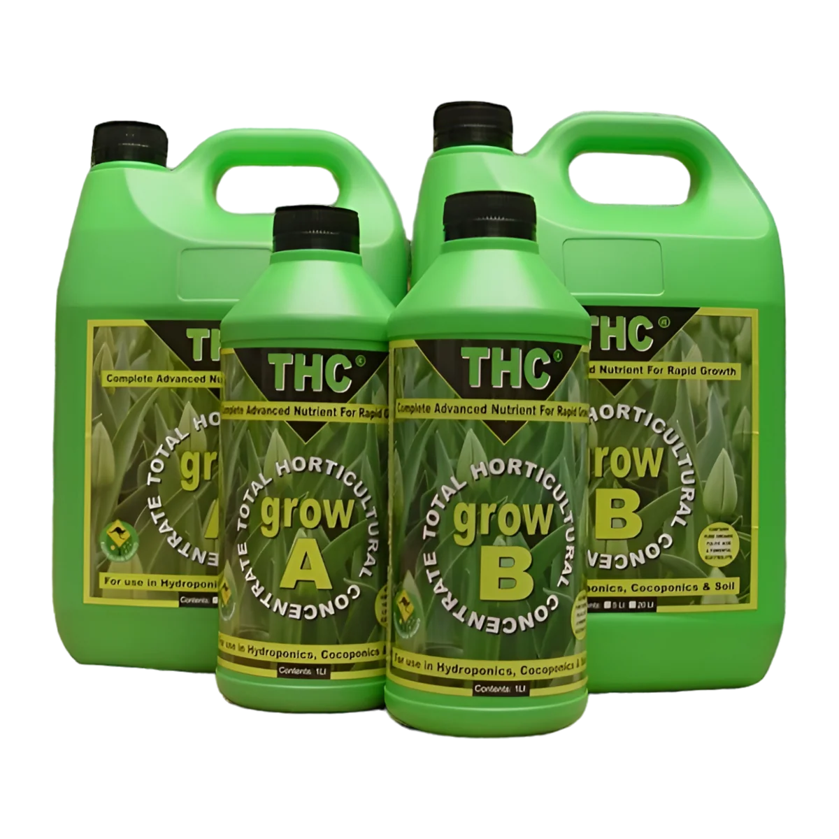 THC Grow and Bloom nutrient bottles vegetative and flowering formula Australia